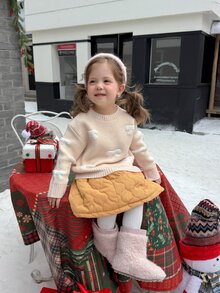 DAZY Infant/Toddler (Girl) Round Neck Long Sleeve Autumn/Winter Bow & Beaded Sweater - White - View 2