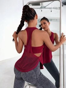 Powerista Women's Minimalist Mesh Patchwork Sports Tank Top For Running And Fitness - Burgundy - View 8