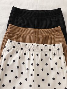 SHEIN 3件組幼女喇叭褲 可愛甜美優雅 卡其色 白色 黑色 波點 羅紋針織 荷葉邊 生日派對 冬季 Navidad 聖誕節 修身款 - 彩色 - 查看 3