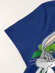 LOONEY TUNES X SHEIN 男嬰字母卡通印花休閒日常短袖上衣 - 白色 - 查看 4