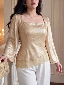 Vibekara Plus Size Women's Casual Versatile Everyday Outing Shirt - Gold - View 3