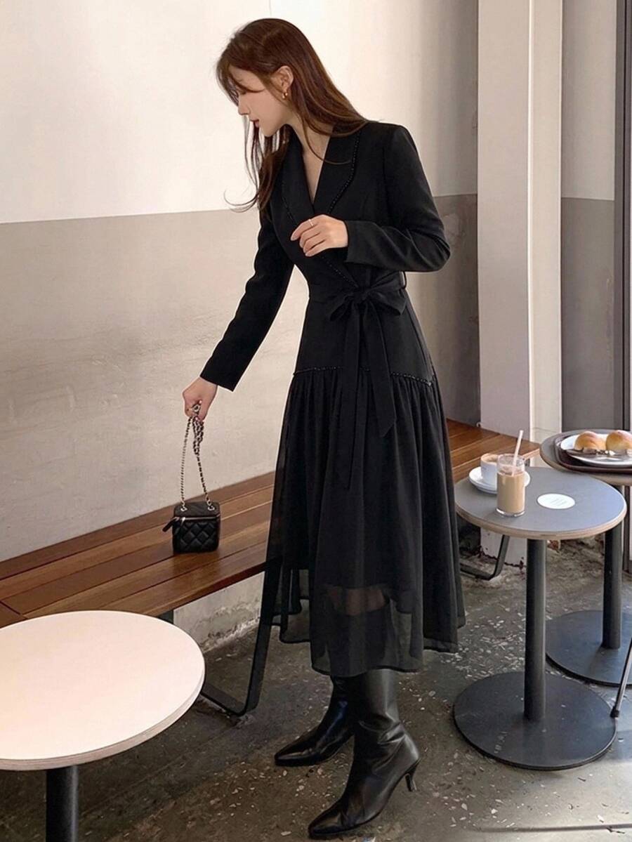 DAZY Women's Solid Color Pleated Casual Party Summer Dress - Black - View 1