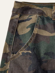 Slaydiva Fall New Multi-Color Printed Split Button-Up Loose Plus Size Denim Skirt Night Out Evening Dark Green Casual Kawaii - Army Green - View 10
