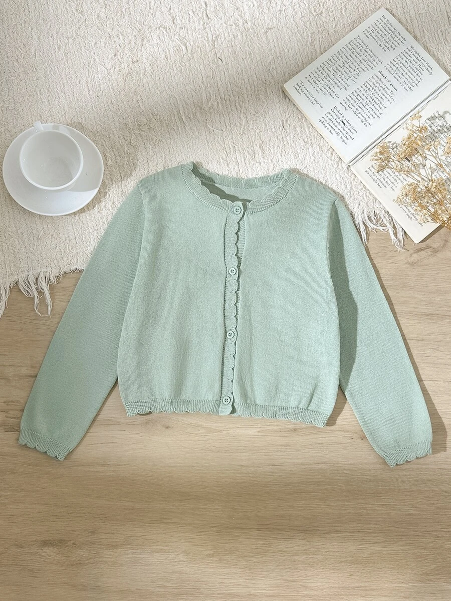 Blossori Young Girl Fitted Round Neck Cardigan, Autumn/Winter - Mint Green - View 1