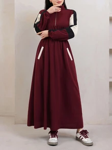 Veilorie Plus Size Women's Colorblock Pleated Casual Party Summer Dress - Multicolor - View 3