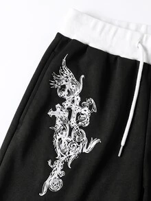SHEIN Quần ống rộng thêu chữ trắng phối patchwork ở eo cho bé gái tuổi teen - màu đen - Xem 6