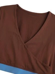 Nöista Long Sleep Top With Crossed Front - Brown - View 9