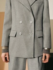MOTF PREMIUM WOOL BLEND GREY PEAK LAPEL LONG SLEEVE BLAZER - Grey - View 2