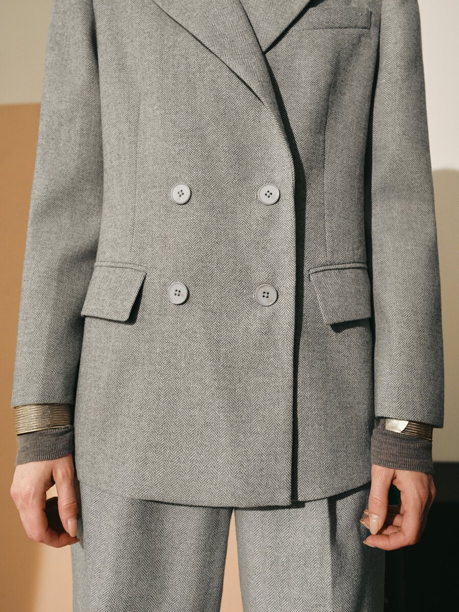 MOTF PREMIUM WOOL BLEND GREY PEAK LAPEL LONG SLEEVE BLAZER - Grey - View 2