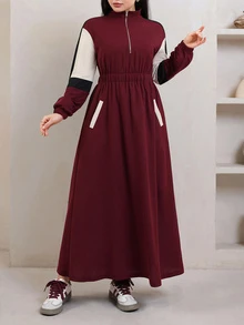 Veilorie Plus Size Women's Colorblock Pleated Casual Party Summer Dress - Multicolor - View 4