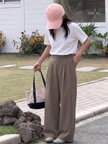 DAZY Tween Girl Fall Clothes Tween Girl) Solid Color Woven Wide Leg Long Pants - Mocha Brown - View 2