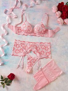 Elorette Christmas Plus Size Bra And Panty Sets - Pink - View 1
