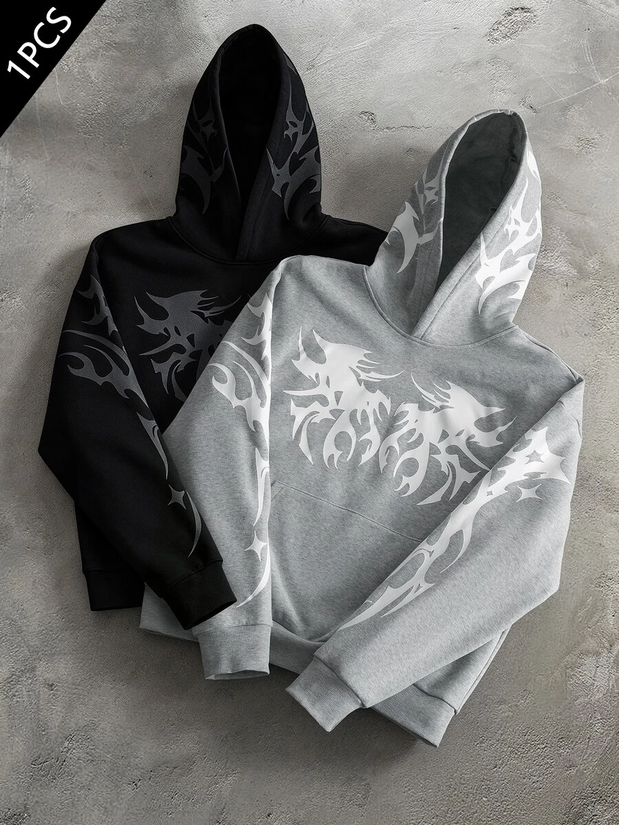 Major Grit Áo hoodie nỉ tay dài nam phong cách casual in họa tiết Gothic - Xám - Xem 1