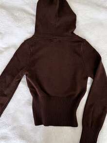 IslaSuriya Women's Floral Embroidered Pattern Casual Daily Wear Hooded Cardigan - Brown - View 2