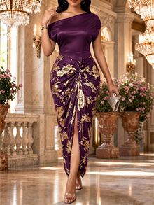 SHEIN Lady 春夏秋冬優雅辦公室派對新年女款洋裝 - 中紫紅色 - 查看 5
