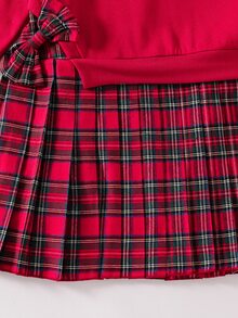 SHEIN 1pc Girls Brown Sweatshirt Patchwork Print 2 In 1 Dress, Casual Daily Dress For Autumn - Red - View 7