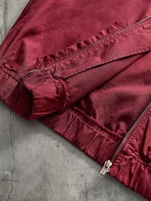 AXEPEAK 男士水洗復古藍色刺繡連帽彈性腰長袖上衣 - 紅色 - 查看 5