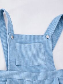 SHEIN 少女款抓絨秋季服飾 秋冬羅紋燈芯絨可調扣彈性腰連身褲，適合秋冬日常穿著 - 藍色 - 查看 5