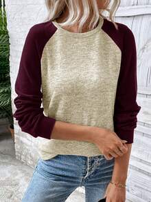 EMERY ROSE Women Contrast Color Round Neck Raglan Sleeve Long Sleeve Casual Sweatshirt, Autumn,Graduation,Teacher,Back To School Pullover Fall - Multicolor - View 5