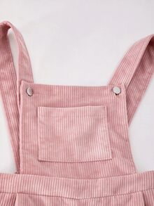 SHEIN 少女女孩抓絨秋季服飾 秋冬羅紋燈芯絨可調扣彈性腰連身褲，日常穿著校園風 白色粉色可愛款 - 粉色 - 查看 5