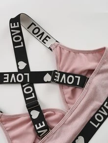 SHEIN مجموعة حمالات صدر نسائية كاجوال بدون أسلاك مضلعة مع طباعة حروف وتصميم مرقع 3 قطع مقاس كبير - متعدد الألوان - مشاهدة 8