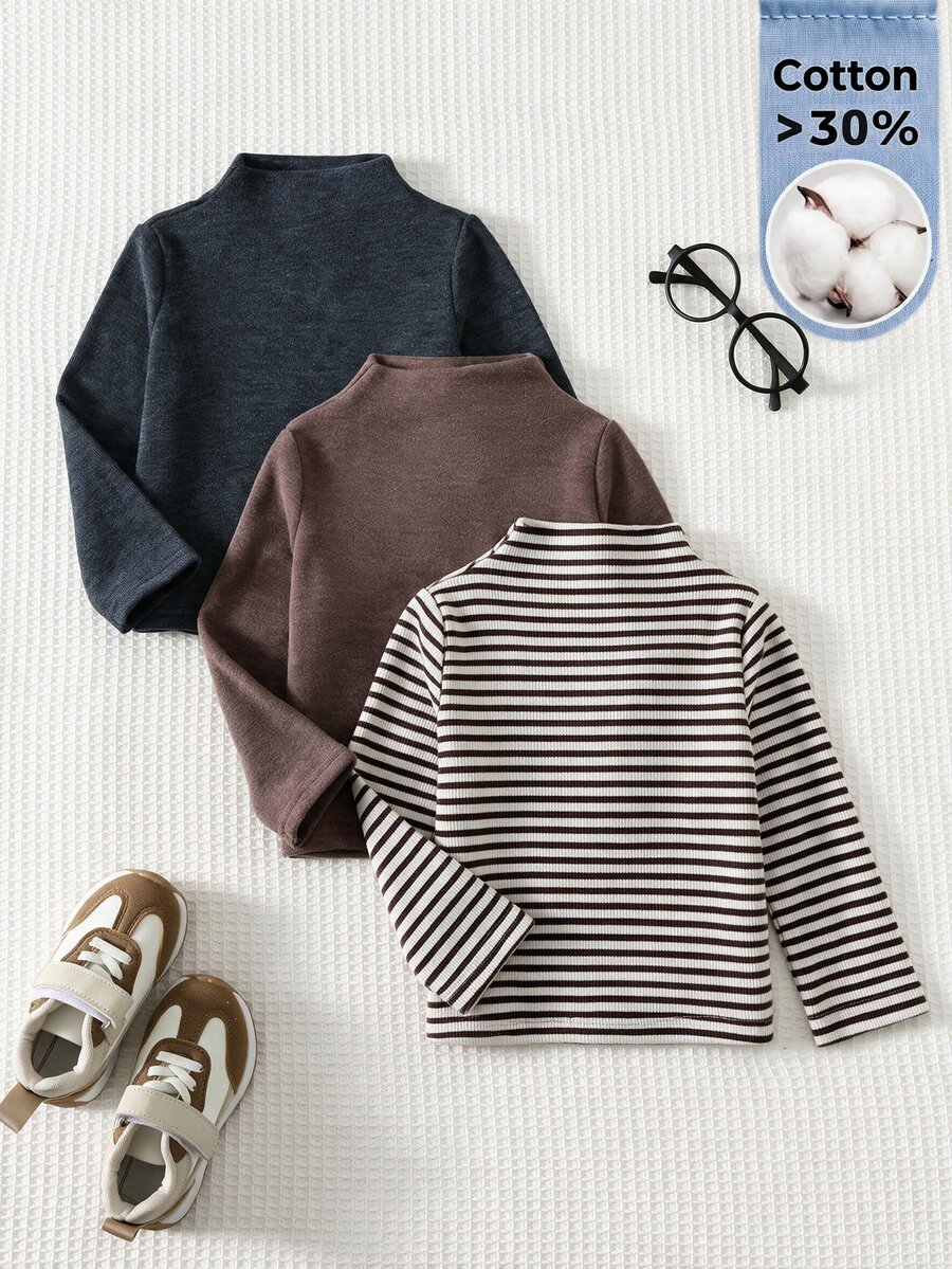 Cozy Pixies Baby Boy Stand Collar Casual Versatile Everyday Long-Sleeved Tops (3-Piece Set) - Multicolor - View 1