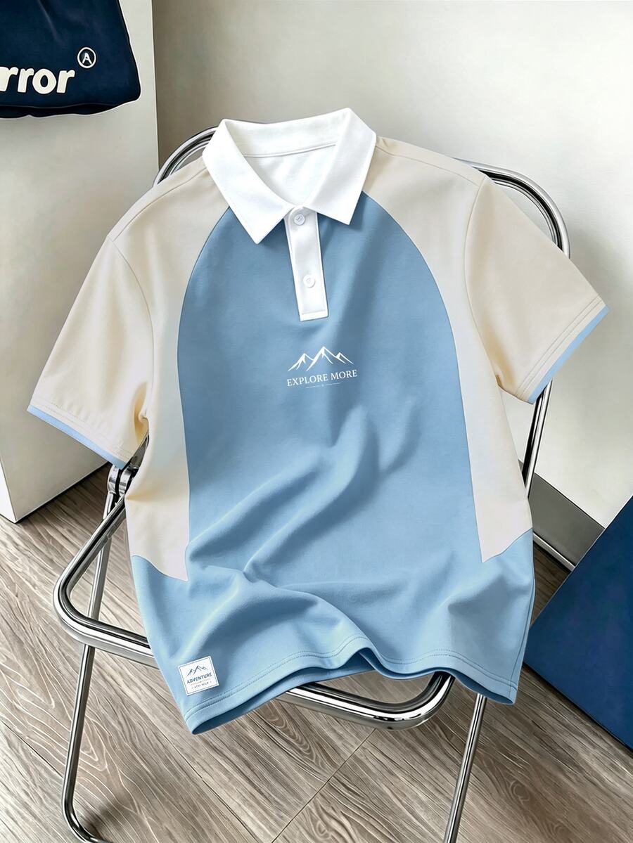 Daypath 男士拼色休閒日常短袖 Polo 衫 - 淺藍色 - 查看 1