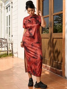 EastFlair Plus Size Women's All-Over Print Casual Daily Summer Travel Dress - Red - View 2