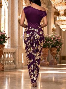 SHEIN Lady 春夏秋冬優雅辦公室派對新年女款洋裝 - 中紫紅色 - 查看 9