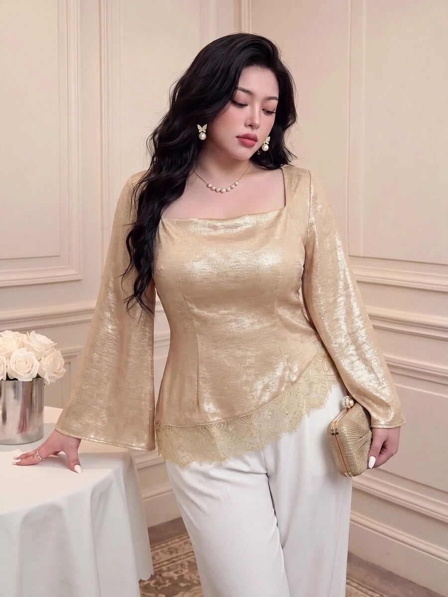 Vibekara Plus Size Women's Casual Versatile Everyday Outing Shirt - Gold - View 1
