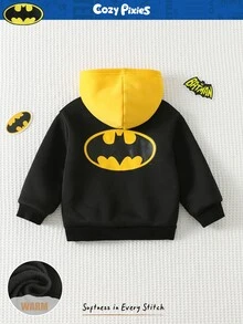 BATMAN X Cozy Pixies 兒童男嬰 Justice League Batman 配色拼接圖案印花長袖針織套頭運動衫 - 黑色 - 查看 3