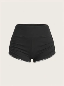 SHEIN EZwear 休閒極簡風女款花苞飾邊百褶底短褲 - 灰色 - 查看 4