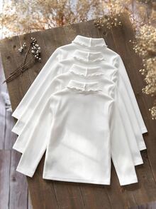 SHEIN 女童 4件組 高領針織休閒 T-冬衫 高領 T-shirt 女孩秋季服飾 適合日常休閒穿著 - 白色 - 查看 6