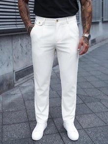 Manfinity Mode Pantalones de traje casuales de unicolor con bolsillos para hombre de talla grande - Blanco - Ver 4