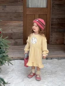 Dazy Kids بلوزة رياضية للرضيعة (بنت) بياقة دائرية وأكمام طويلة مع حافة مكشكشة لفصل الخريف/الشتاء - لون مشمشي - مشاهدة 10
