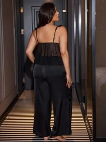 SilkySpell Plus Size Floral Embroidered Sexy Women 2 Pieces Loungewear Set - Black - View 2