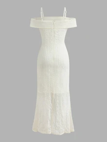 SHEIN Tween Girl Tween Girls Elegant Fashion Versatile Daily Lace Ruched Waist Ruffle Ruched Exquisite Criss-Cross Hem Slit Mermaid Skirt, Solid Color Sleeveless Ruffle Lace Fitted Snug Fit Long Dress Evening Gown, Suitable For Ceremonies, Parties, Christmas, Graduation Prom - Champagne - View 2