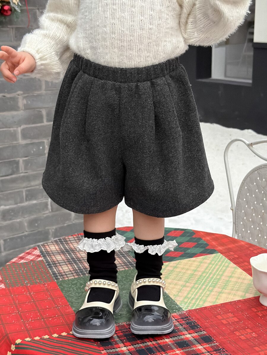 DAZY Baby Girl Solid Color Elastic Waist Casual Loose Shorts - Grey - View 1
