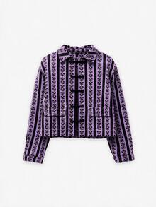 Nöista Denim Jacket With Floral And Stripes Print - Purple - View 1