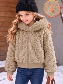 SHEIN Tween Girl Long Sleeve Zip Up Hooded Black Jacket , Halloween Autumn Fall School Y2k Streetwear - Brown - View 3