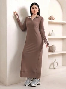 Veilorie Women's Knight Graphic Contrast Color Casual Daily Summer Long Dress - Mocha Brown - View 4