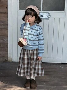 Dazy Kids Infant/Toddler (Girl) Plaid Korean Style Casual Versatile All-Season Bottoms - Blue - View 1