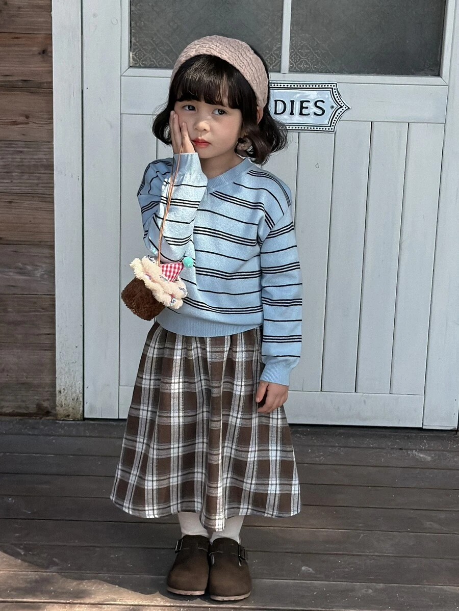 Dazy Kids Infant/Toddler (Girl) Plaid Korean Style Casual Versatile All-Season Bottoms - Blue - View 1