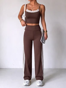 Slayform Slayform Halter Cami Two Pieces Set,Side Stripe Flare Pants,Y2k Matching Set,Activewear Co Ord,Casual Workout - Multicolor - View 8