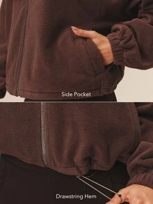 OutZeal Women Outdoor Fleece Gym Casual Stand Collar Relax Fit Zip Up Jacket Winter Fall - Coffee Brown - View 4