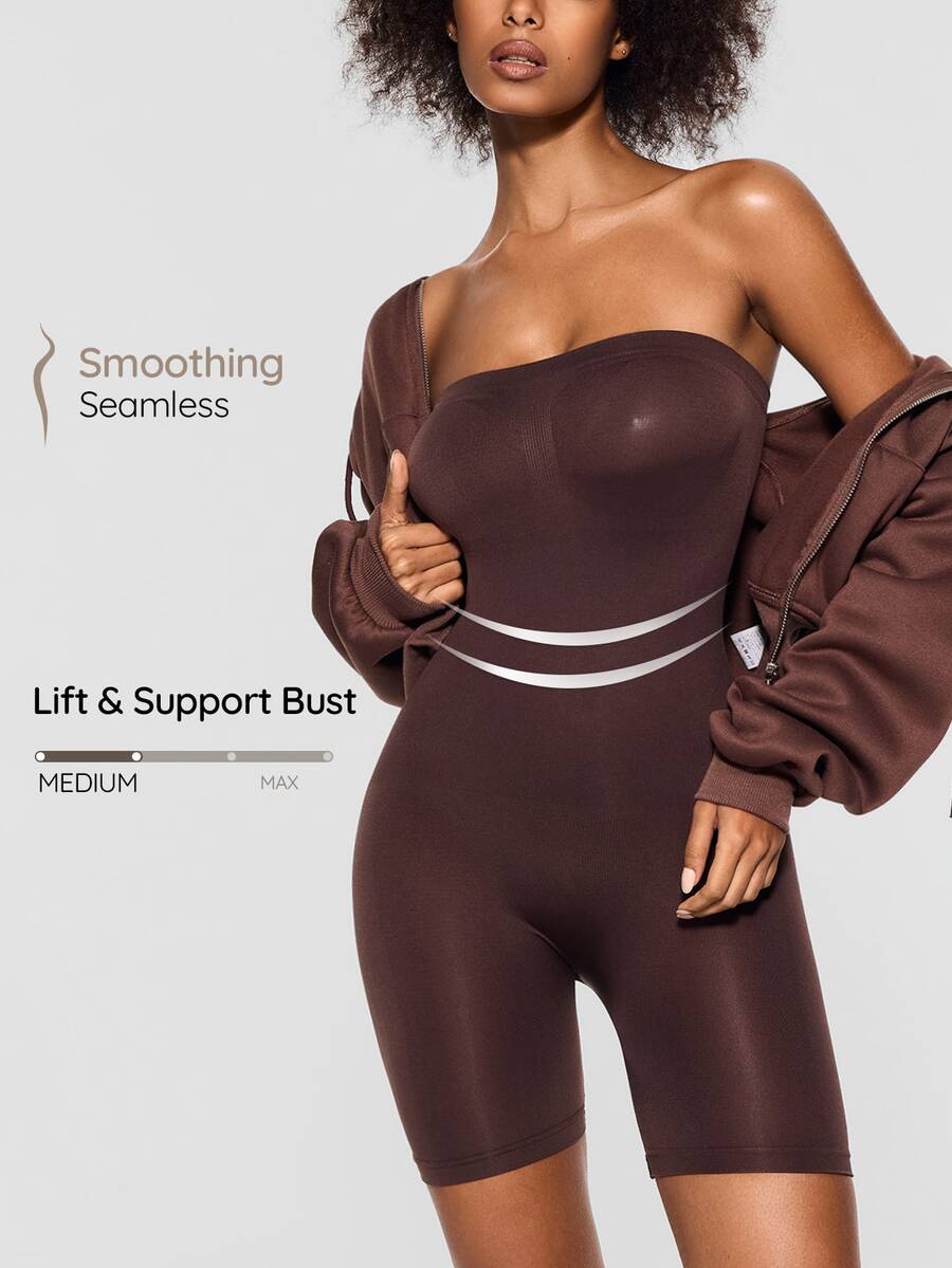SHAPORA Strapless Body-Shaping Romper, Can Be Worn As Base Layer Or Outerwear - Brown - View 1