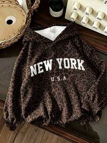 Tween Girl Leopard Print Long Sleeve Sweatshirt Sweatshirt For Travel And Vacation - Multicolor - View 1