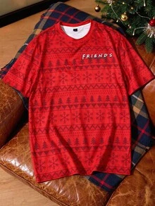 FRIENDS X SHEIN 男士聖誕樹圖案印花短袖T恤 - 彩色 - 查看 3