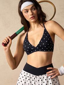 VARSIVA Women's Fashion Polka Dot Print Cropped Sports Bra - Black and White - View 4