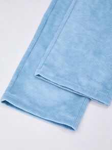 SHEIN 少女款抓絨秋季服飾 秋冬羅紋燈芯絨可調扣彈性腰連身褲，適合秋冬日常穿著 - 藍色 - 查看 8